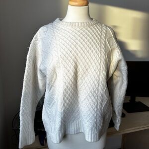 Aritzia Peggy Sweater White Textured Crew Neck Sweater